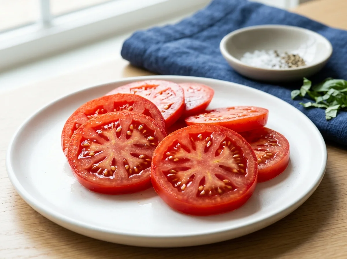 Sliced ripe tomatoes - lycopene antioxidant men's health supplement source from tomatoes