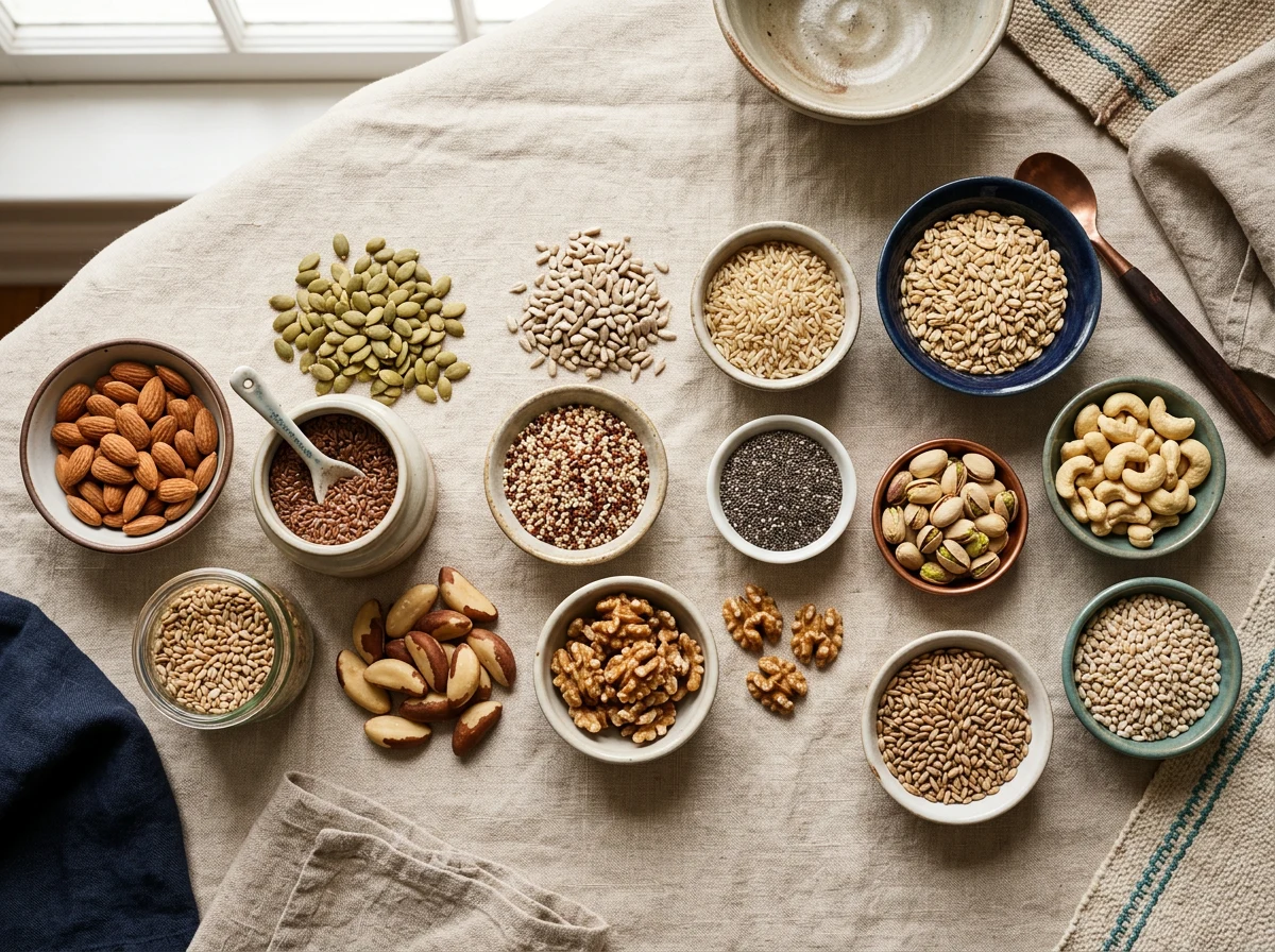 Zinc and selenium rich foods including nuts seeds and grains - zinc and selenium supplement for men's everyday comfort