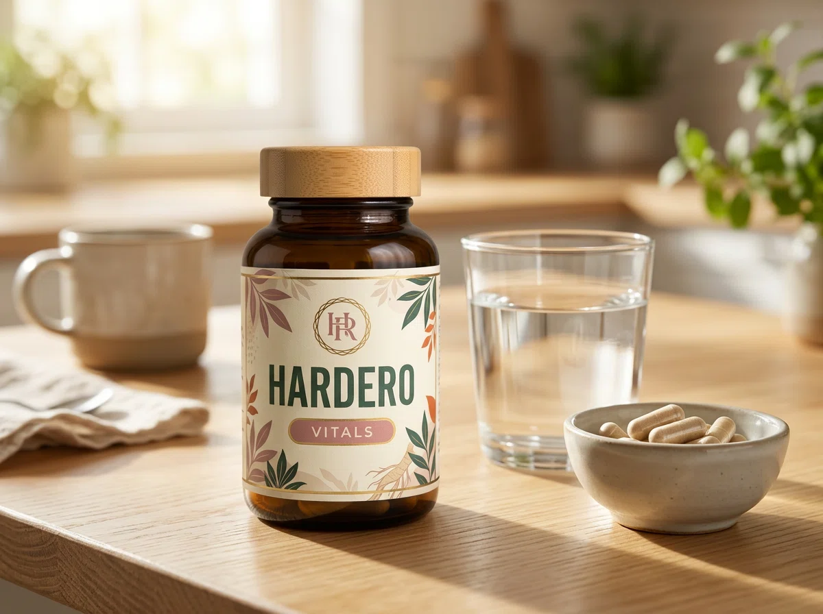 Hardero supplement bottle on stone countertop - prostate wellness food supplement NZ